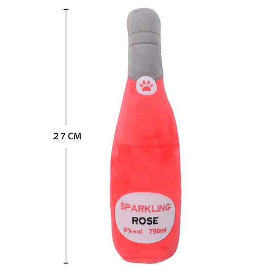 Plush Stuffed Champagne Bottle Dog Toy - side view - PET'S FUN | dog supplies