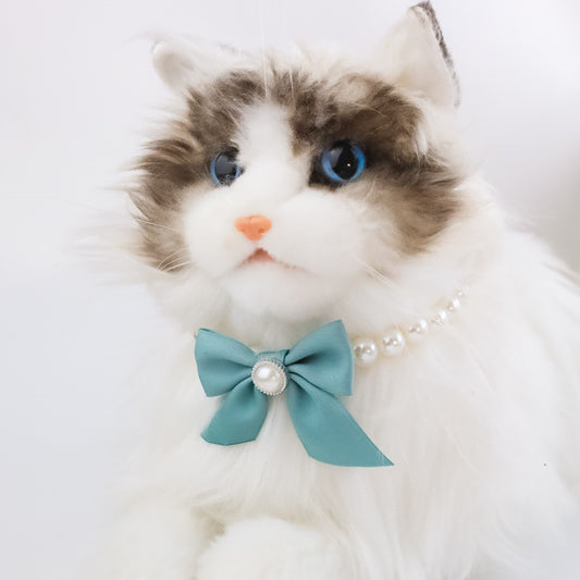 Vintage Pearl Bow Pet Collar - side view - PET'S FUN | pet supplies