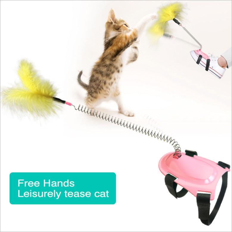 Cat Supplies Toy Spring Funny Stick Feather - lifestyle view - PET'S FUN | interactive cat toy