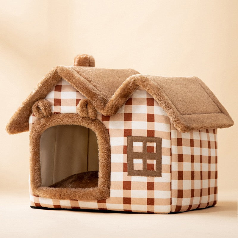 Foldable Dog House Pet Cat Bed Winter Dog Villa Sleep - lifestyle view - PET'S FUN | interactive pet toy