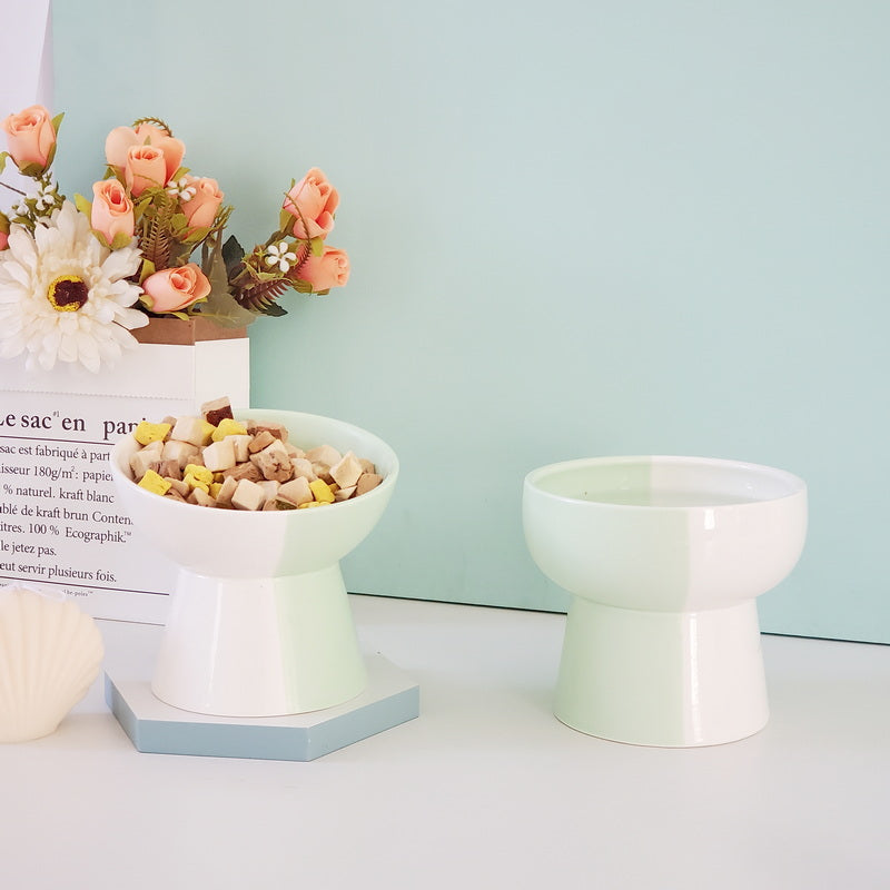 Ceramic Pet Slant Mouth Dog And Cat Food Bowl Set - lifestyle view - PET'S FUN | pet bed