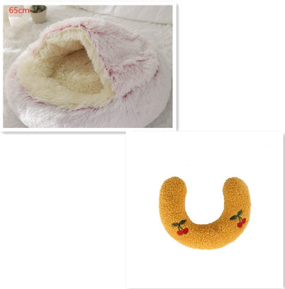 2 in 1 Dog and Cat Bed Pet Winter Bed Round Plush Warm - in use view - PET'S FUN | durable pet supplies
