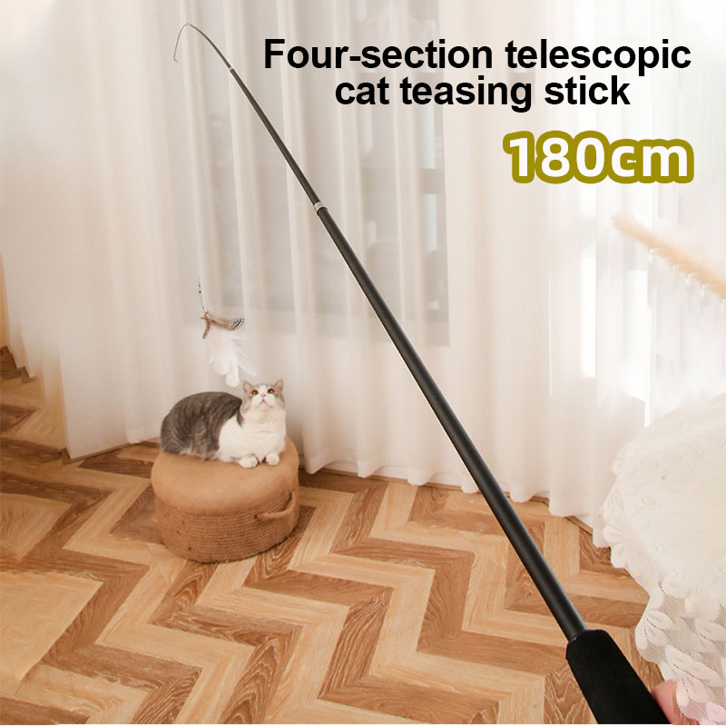 Pet Toy Cat-teasing Stick Extendable 180cm Rod Feather - front view - PET'S FUN | cat toy