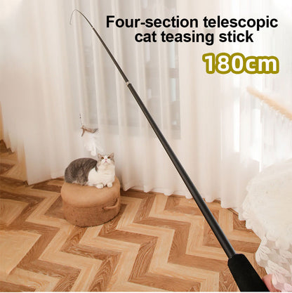 Pet Toy Cat-teasing Stick Extendable 180cm Rod Feather - front view - PET'S FUN | cat toy