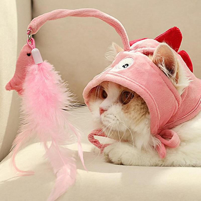 New Head Wearing Feather Funny Cat Stick - angle view - PET'S FUN | cat supplies