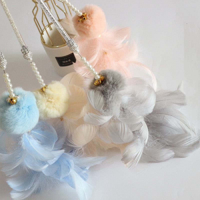 Funny Cat Stick Bell Feather Tassel Fur Ball - side view - PET'S FUN | cat supplies