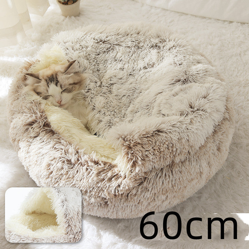 2 in 1 Dog and Cat Bed Pet Winter Bed Round Plush Warm - in use view - PET'S FUN | pet accessories