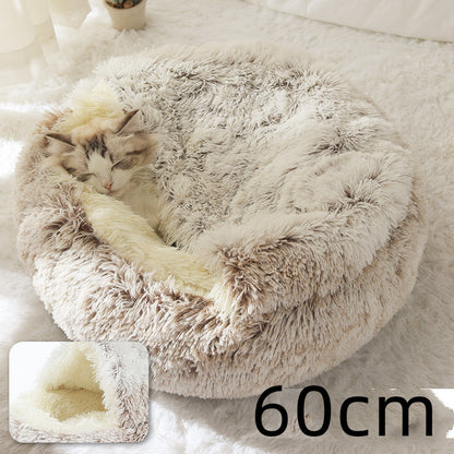 2 in 1 Dog and Cat Bed Pet Winter Bed Round Plush Warm - in use view - PET'S FUN | pet accessories