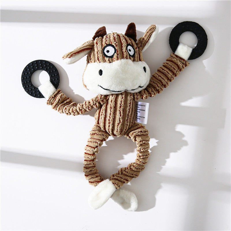 Pet Toy Donkey Shape Corduroy Chew Toy for - front view - PET'S FUN | interactive dog toy