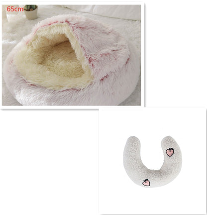2 in 1 Dog and Cat Bed Pet Winter Bed Round Plush Warm - angle view - PET'S FUN | interactive pet toy