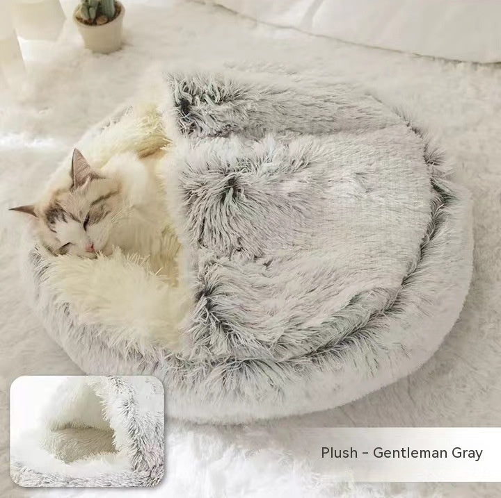 2 in 1 Dog and Cat Bed Pet Winter Bed Round Plush Warm - front view - PET'S FUN | pet bed