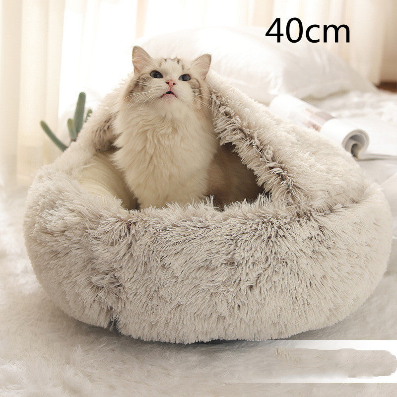 2 in 1 Dog and Cat Bed Pet Winter Bed Round Plush Warm - angle view - PET'S FUN | pet bed