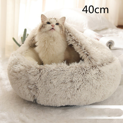 2 in 1 Dog and Cat Bed Pet Winter Bed Round Plush Warm - angle view - PET'S FUN | pet bed