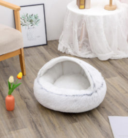 2 in 1 Dog and Cat Bed Pet Winter Bed Round Plush Warm - in use view - PET'S FUN | pet toy