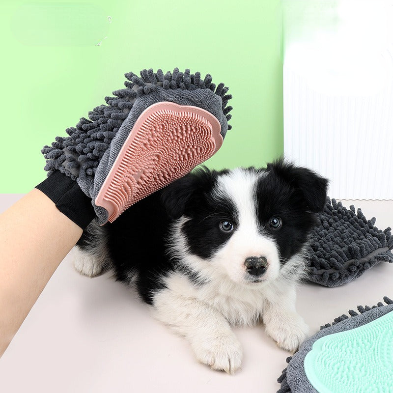 Pet Bathing Brush 2-in-1 Grooming Glove Elegant Dog - front view - PET'S FUN | pet toy