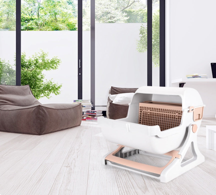 Cat toilet pet toilet semi-enclosed litter box - side view - PET'S FUN | interactive cat toy