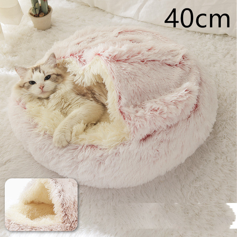 2 in 1 Dog and Cat Bed Pet Winter Bed Round Plush Warm - detail view - PET'S FUN | pet toy