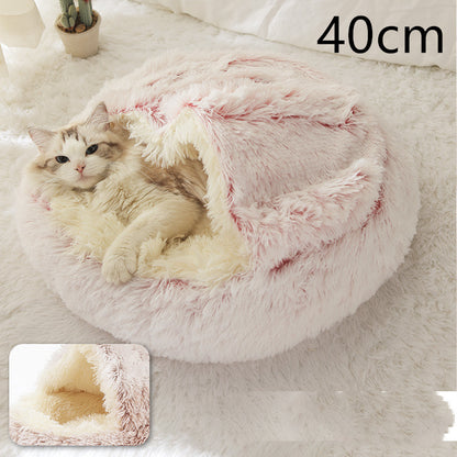 2 in 1 Dog and Cat Bed Pet Winter Bed Round Plush Warm - detail view - PET'S FUN | pet toy