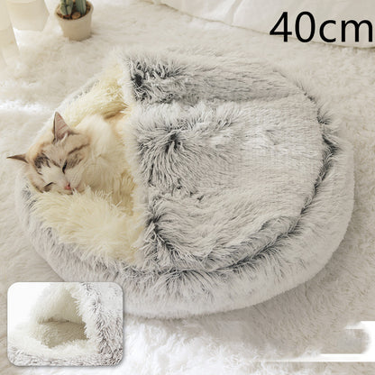 2 in 1 Dog and Cat Bed Pet Winter Bed Round Plush Warm - back view - PET'S FUN | durable pet supplies