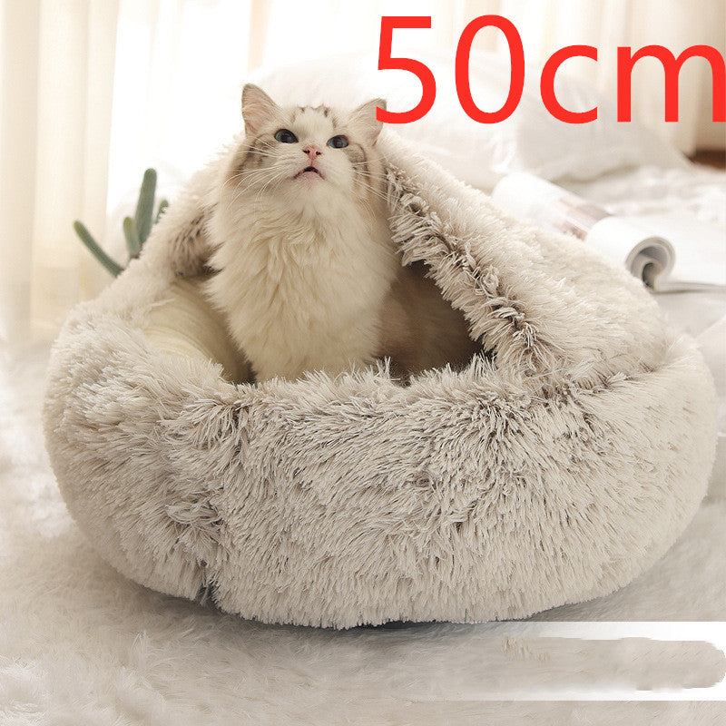 2 in 1 Dog and Cat Bed Pet Winter Bed Round Plush Warm - detail view - PET'S FUN | interactive pet toy