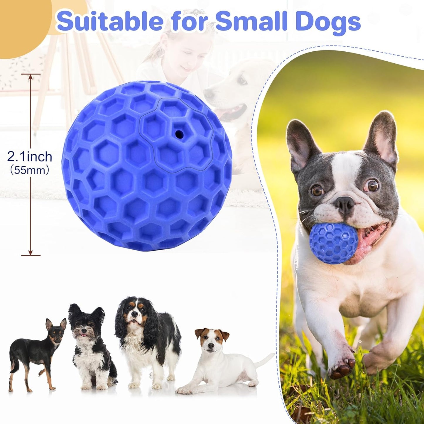 Indestructible Squeaky Dog Ball Relieves Anxiety - front view - PET'S FUN | dog bed