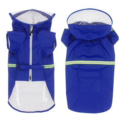 Pet hooded windproof and reflective raincoat