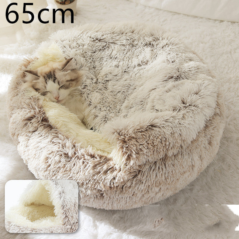 2 in 1 Dog and Cat Bed Pet Winter Bed Round Plush Warm - detail view - PET'S FUN | pet entertainment
