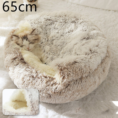 2 in 1 Dog and Cat Bed Pet Winter Bed Round Plush Warm - detail view - PET'S FUN | pet entertainment