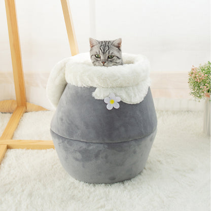 3-in-1 Cat And Dog Pet House Basin-shaped Cave Soft Bed - side view - PET'S FUN | cozy pet bed