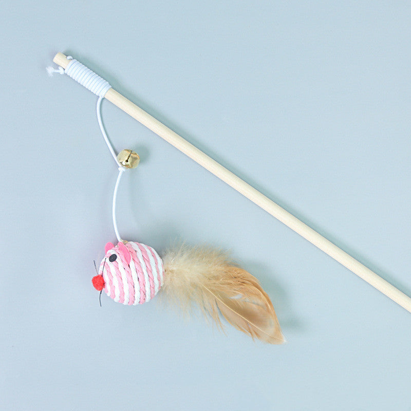 Interactive Cat Feather Wand Toy - Bell Mouse Teaser - side view - PET'S FUN | cat entertainment