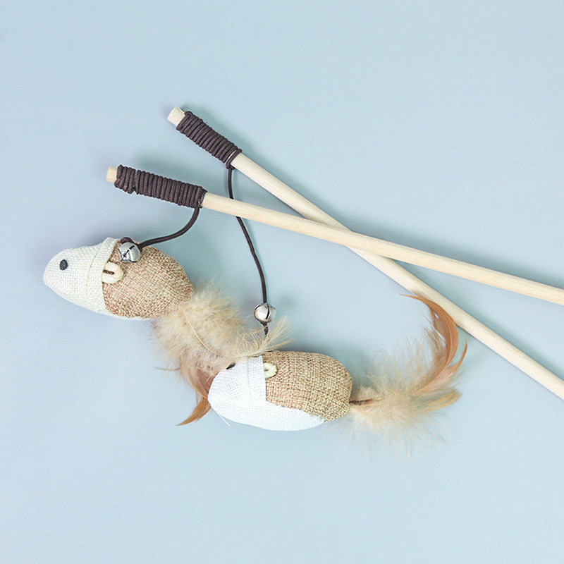 Interactive Cat Feather Wand Toy - Bell Mouse Teaser - side view - PET'S FUN | cat supplies
