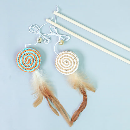 Interactive Cat Feather Wand Toy - Bell Mouse Teaser - back view - PET'S FUN | cat accessories