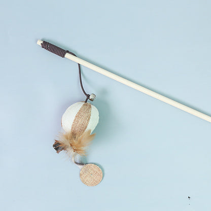 Interactive Cat Feather Wand Toy - Bell Mouse Teaser - side view - PET'S FUN | interactive cat toy