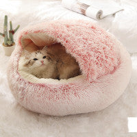 2 in 1 Dog and Cat Bed Pet Winter Bed Round Plush Warm Bed House Soft Long Pl... - PetsFun Best Pet Accessories