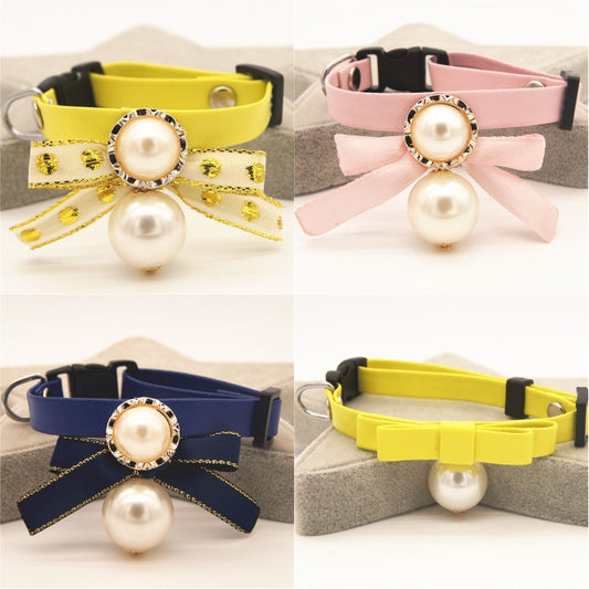 Seven-color Pearl Bow Cat And Dog Neck Flower Pet - front view - PET'S FUN | pet toy