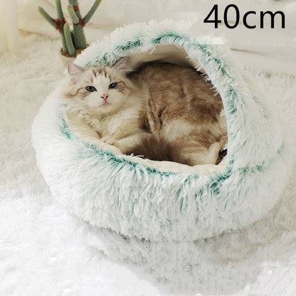 2 in 1 Dog and Cat Bed Pet Winter Bed Round Plush Warm - showcase view - PET'S FUN | pet toy