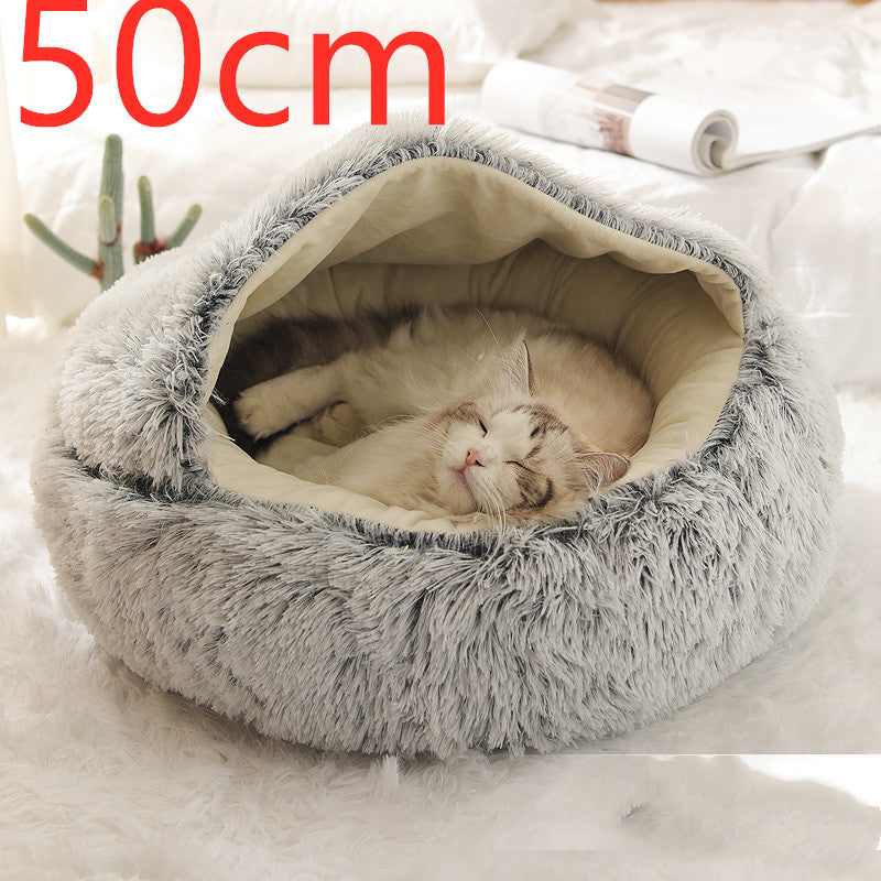 2 in 1 Dog and Cat Bed Pet Winter Bed Round Plush Warm - in use view - PET'S FUN | pet accessories