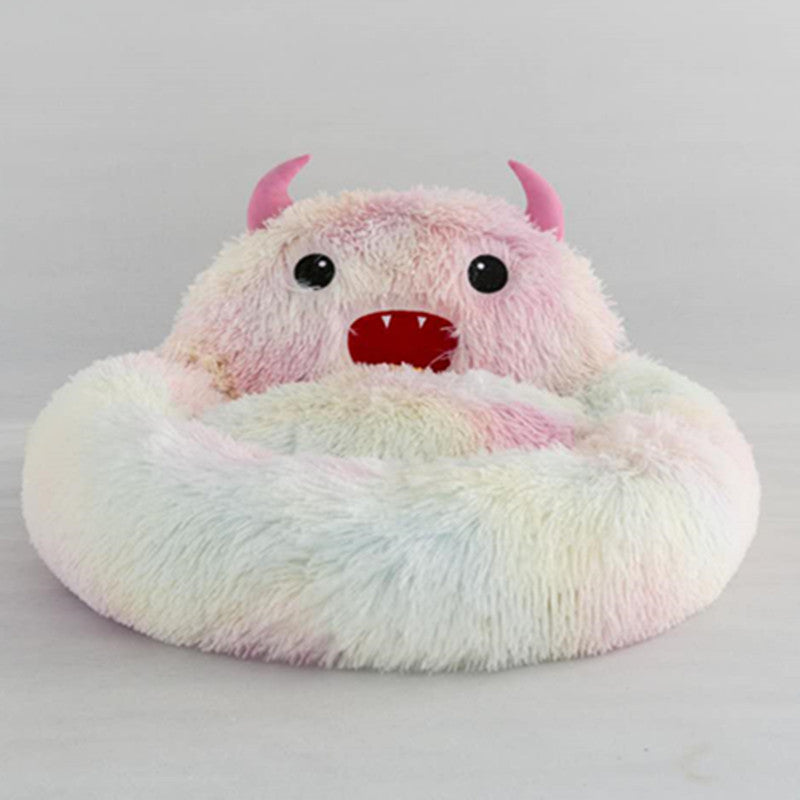 Cute Round Cat Bed Soft Long Plush Cartoon