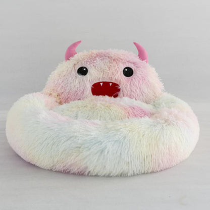 Cute Round Cat Bed Soft Long Plush Cartoon