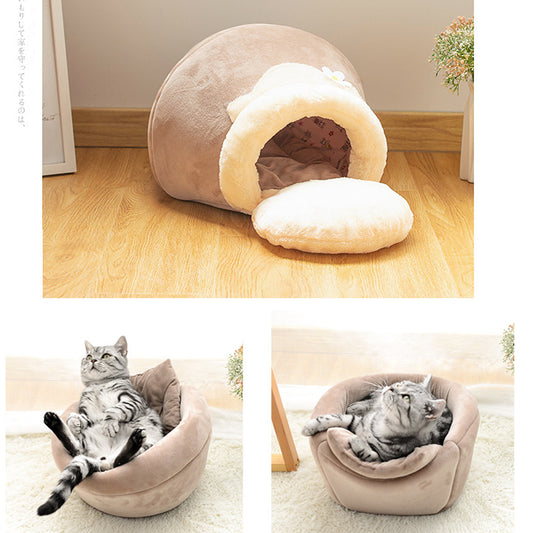 3-in-1 Cat And Dog Pet House Basin-shaped Cave Soft Bed - PetsFun Premium Pet Products