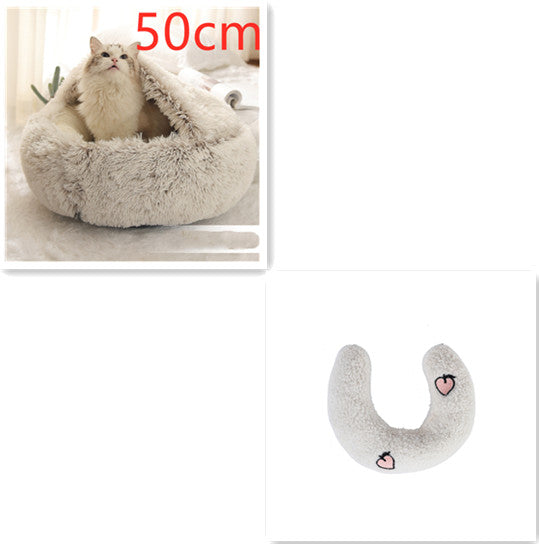 2 in 1 Dog and Cat Bed Pet Winter Bed Round Plush Warm - lifestyle view - PET'S FUN | pet supplies