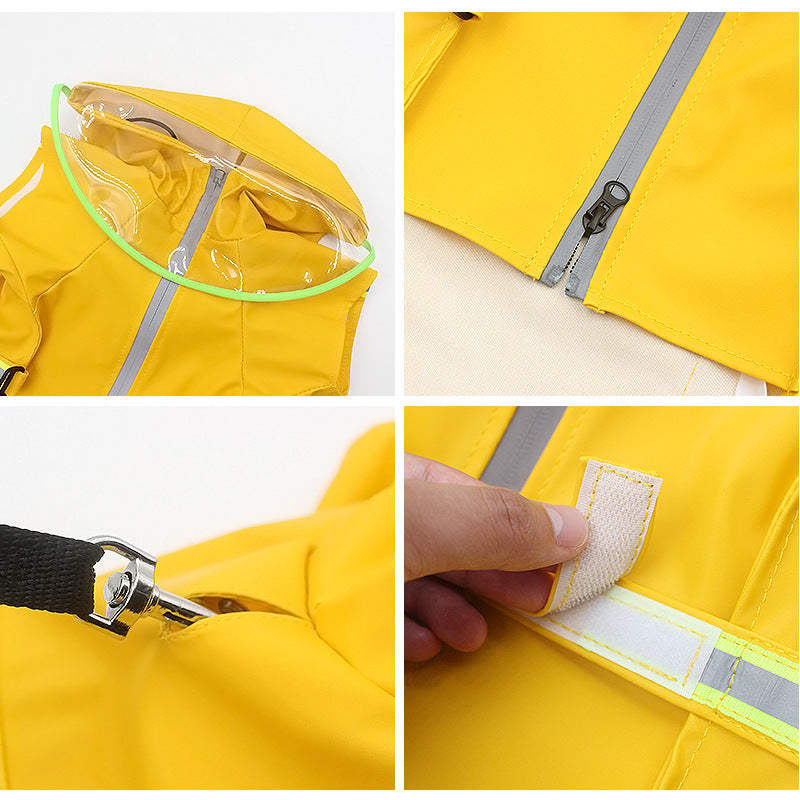 Pet hooded windproof and reflective raincoat