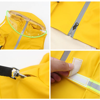 Pet hooded windproof and reflective raincoat
