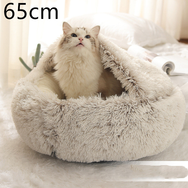 2 in 1 Dog and Cat Bed Pet Winter Bed Round Plush Warm - side view - PET'S FUN | cozy pet bed