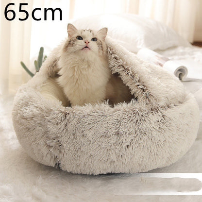 2 in 1 Dog and Cat Bed Pet Winter Bed Round Plush Warm - side view - PET'S FUN | cozy pet bed