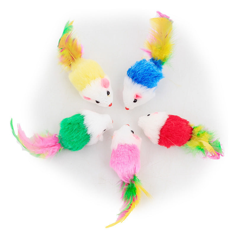 Color Feather Tail Plush Mouse Cat Toy - front view - PET'S FUN | cat bed