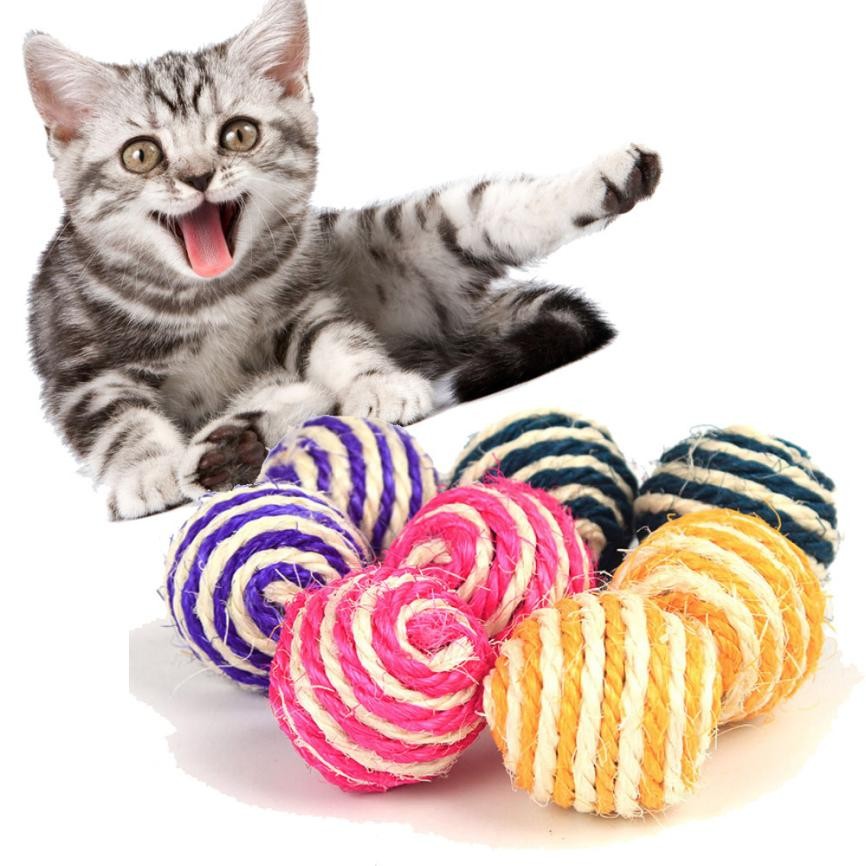 Cat Scratching Toy Sisal Tease Cat Ball - side view - PET'S FUN | cat entertainment