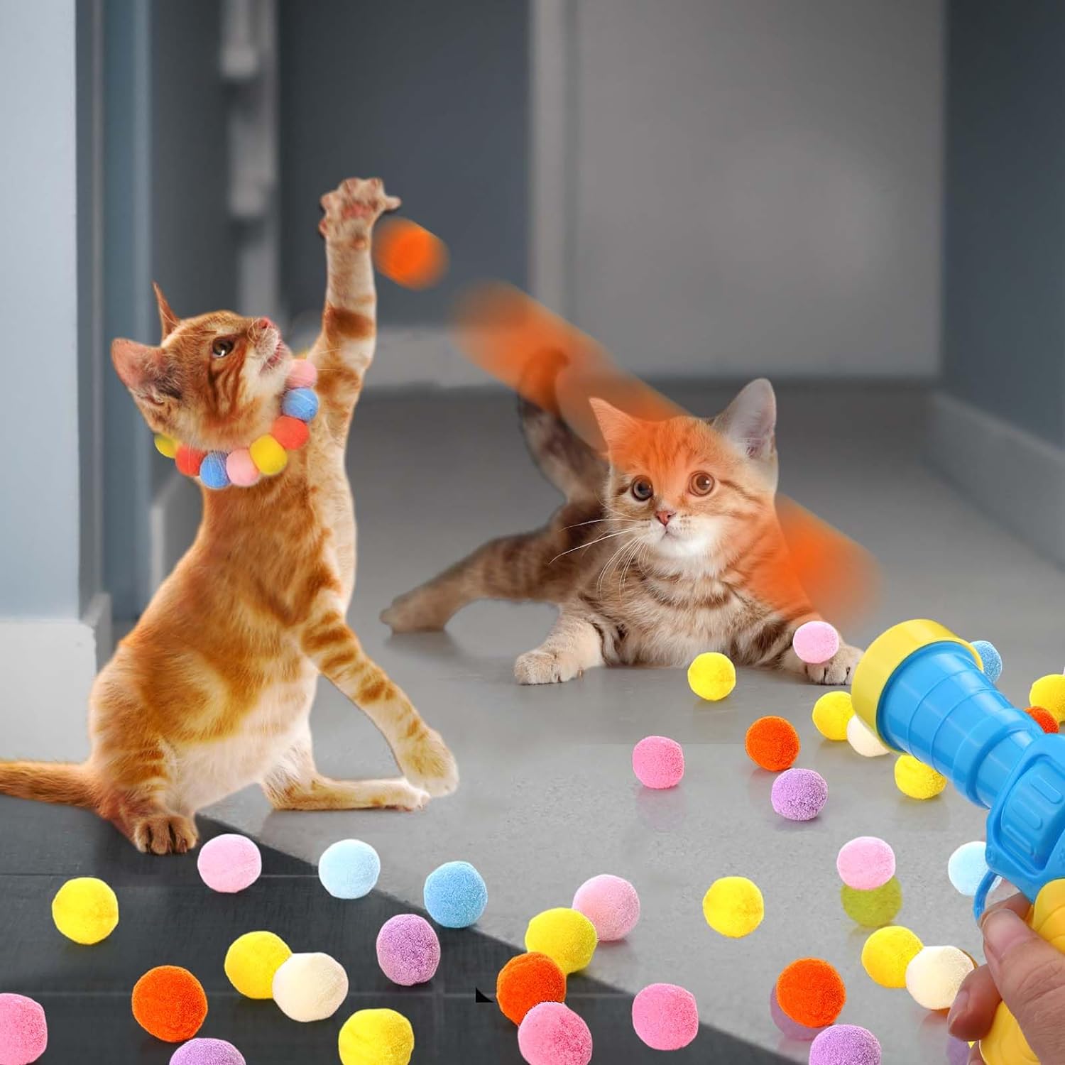 Cat Toy Ball Launcher Gun Cat Fetch Toy Gun Shooter - side view - PET'S FUN | cat supplies