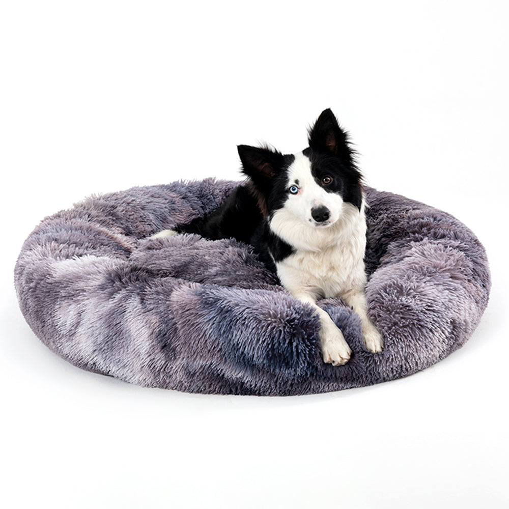Fluffy Donut Dog Bed Warm Soft Long Plush Pet Cushion - front view - PET'S FUN | pet toy