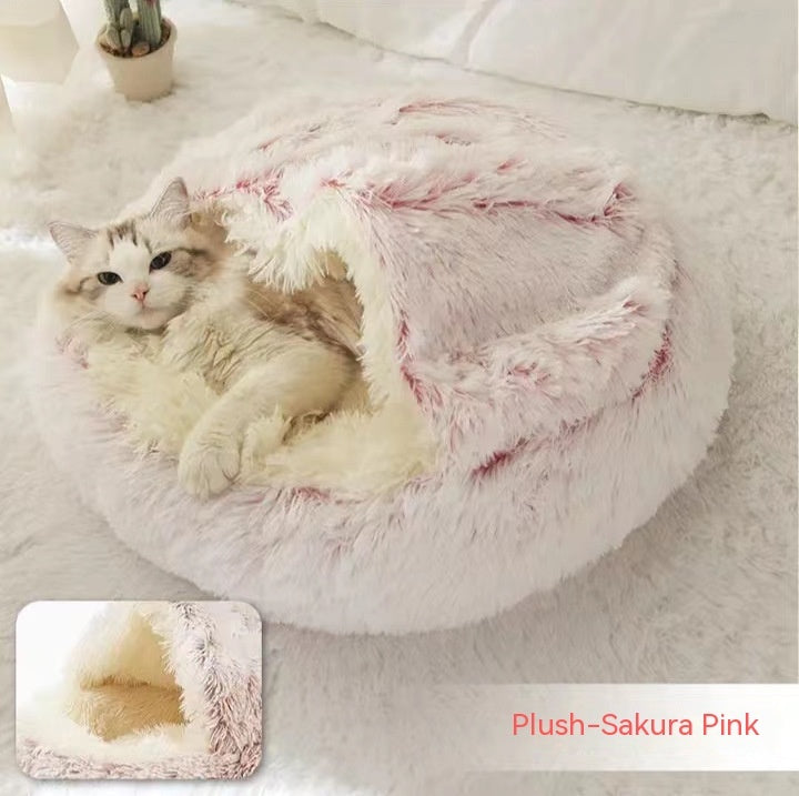 2 in 1 Dog and Cat Bed Pet Winter Bed Round Plush Warm - back view - PET'S FUN | pet accessories